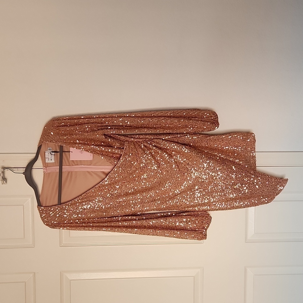 ✨️NWT HELLO MOLLY ZOE SEQUIN DRESS in Bronze XL